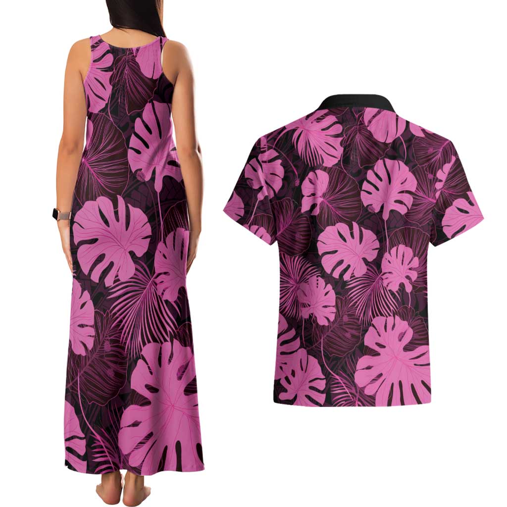 Pink Hawaii Kukui Nut Lei Couples Matching Tank Maxi Dress and Hawaiian Shirt Hawaiian Pattern Monstera Tropical Vibes LT14 - Polynesian Pride