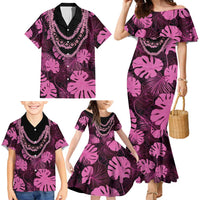 Pink Hawaii Kukui Nut Lei Family Matching Mermaid Dress and Hawaiian Shirt Hawaiian Pattern Monstera Tropical Vibes LT14 - Polynesian Pride