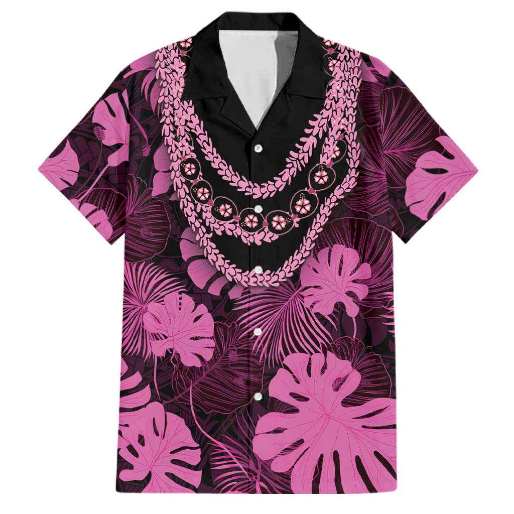 Pink Hawaii Kukui Nut Lei Family Matching Mermaid Dress and Hawaiian Shirt Hawaiian Pattern Monstera Tropical Vibes LT14 Dad's Shirt - Short Sleeve Pink - Polynesian Pride