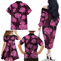 Pink Hawaii Kukui Nut Lei Family Matching Off The Shoulder Long Sleeve Dress and Hawaiian Shirt Hawaiian Pattern Monstera Tropical Vibes LT14 - Polynesian Pride