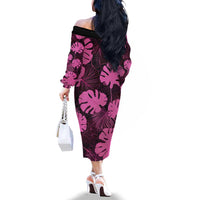 Pink Hawaii Kukui Nut Lei Family Matching Off The Shoulder Long Sleeve Dress and Hawaiian Shirt Hawaiian Pattern Monstera Tropical Vibes LT14 - Polynesian Pride