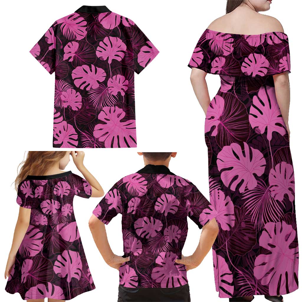Pink Hawaii Kukui Nut Lei Family Matching Off Shoulder Maxi Dress and Hawaiian Shirt Hawaiian Pattern Monstera Tropical Vibes LT14 - Polynesian Pride