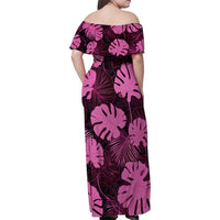 Pink Hawaii Kukui Nut Lei Family Matching Off Shoulder Maxi Dress and Hawaiian Shirt Hawaiian Pattern Monstera Tropical Vibes LT14 - Polynesian Pride