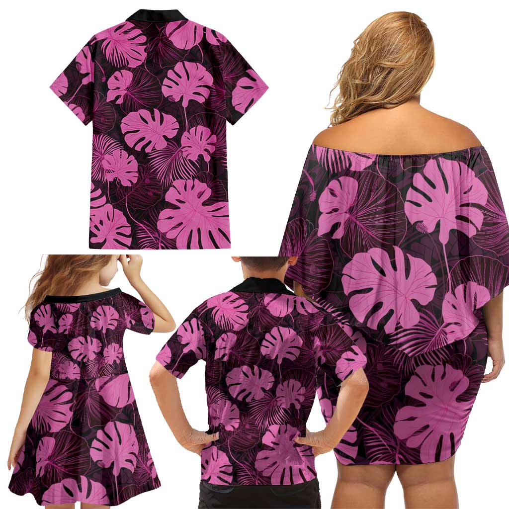 Pink Hawaii Kukui Nut Lei Family Matching Off Shoulder Short Dress and Hawaiian Shirt Hawaiian Pattern Monstera Tropical Vibes LT14 - Polynesian Pride