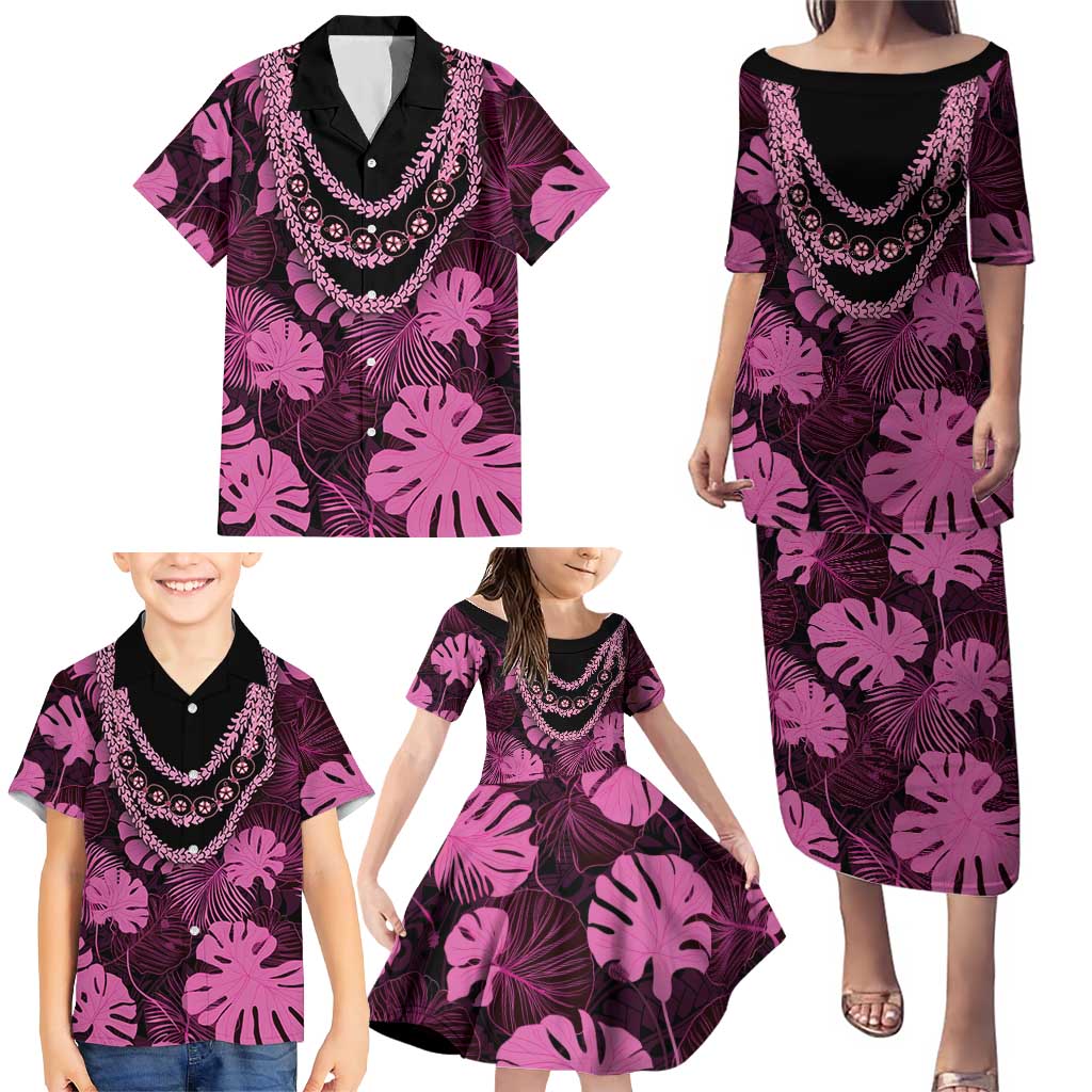 Pink Hawaii Kukui Nut Lei Family Matching Puletasi and Hawaiian Shirt Hawaiian Pattern Monstera Tropical Vibes LT14 - Polynesian Pride