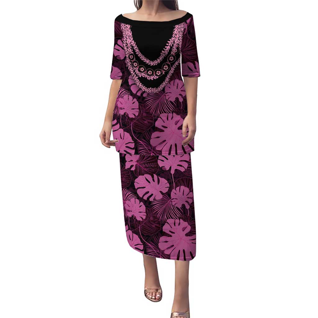 Pink Hawaii Kukui Nut Lei Family Matching Puletasi and Hawaiian Shirt Hawaiian Pattern Monstera Tropical Vibes LT14 Mom's Dress Pink - Polynesian Pride