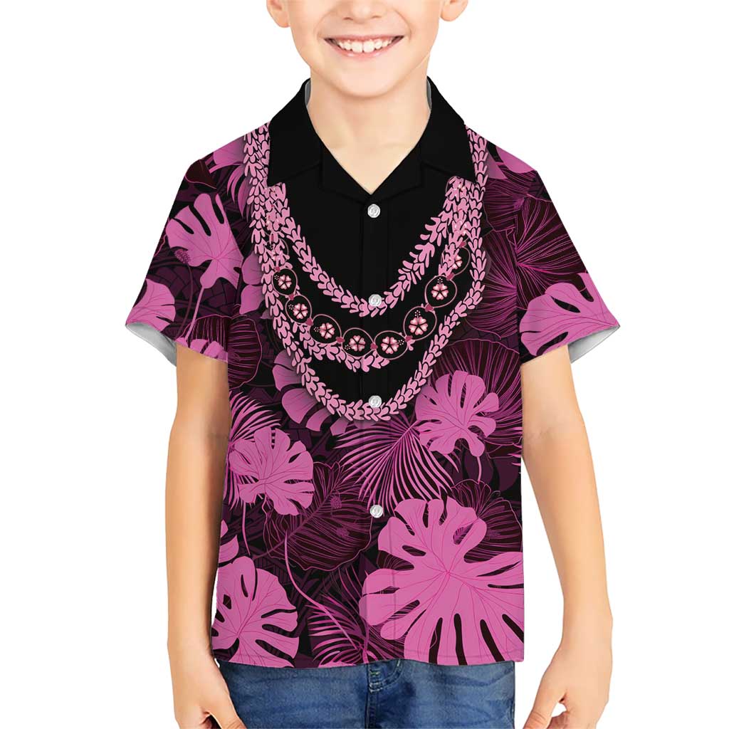 Pink Hawaii Kukui Nut Lei Family Matching Puletasi and Hawaiian Shirt Hawaiian Pattern Monstera Tropical Vibes LT14 Son's Shirt Pink - Polynesian Pride