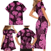 Pink Hawaii Kukui Nut Lei Family Matching Short Sleeve Bodycon Dress and Hawaiian Shirt Hawaiian Pattern Monstera Tropical Vibes LT14 - Polynesian Pride