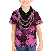 Pink Hawaii Kukui Nut Lei Family Matching Short Sleeve Bodycon Dress and Hawaiian Shirt Hawaiian Pattern Monstera Tropical Vibes LT14 Son's Shirt Pink - Polynesian Pride