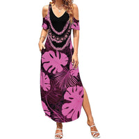 Pink Hawaii Kukui Nut Lei Family Matching Summer Maxi Dress and Hawaiian Shirt Hawaiian Pattern Monstera Tropical Vibes LT14 Mom's Dress Pink - Polynesian Pride