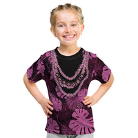 Pink Hawaii Kukui Nut Lei Kid T Shirt Hawaiian Pattern Monstera Tropical Vibes - Polynesian Pride