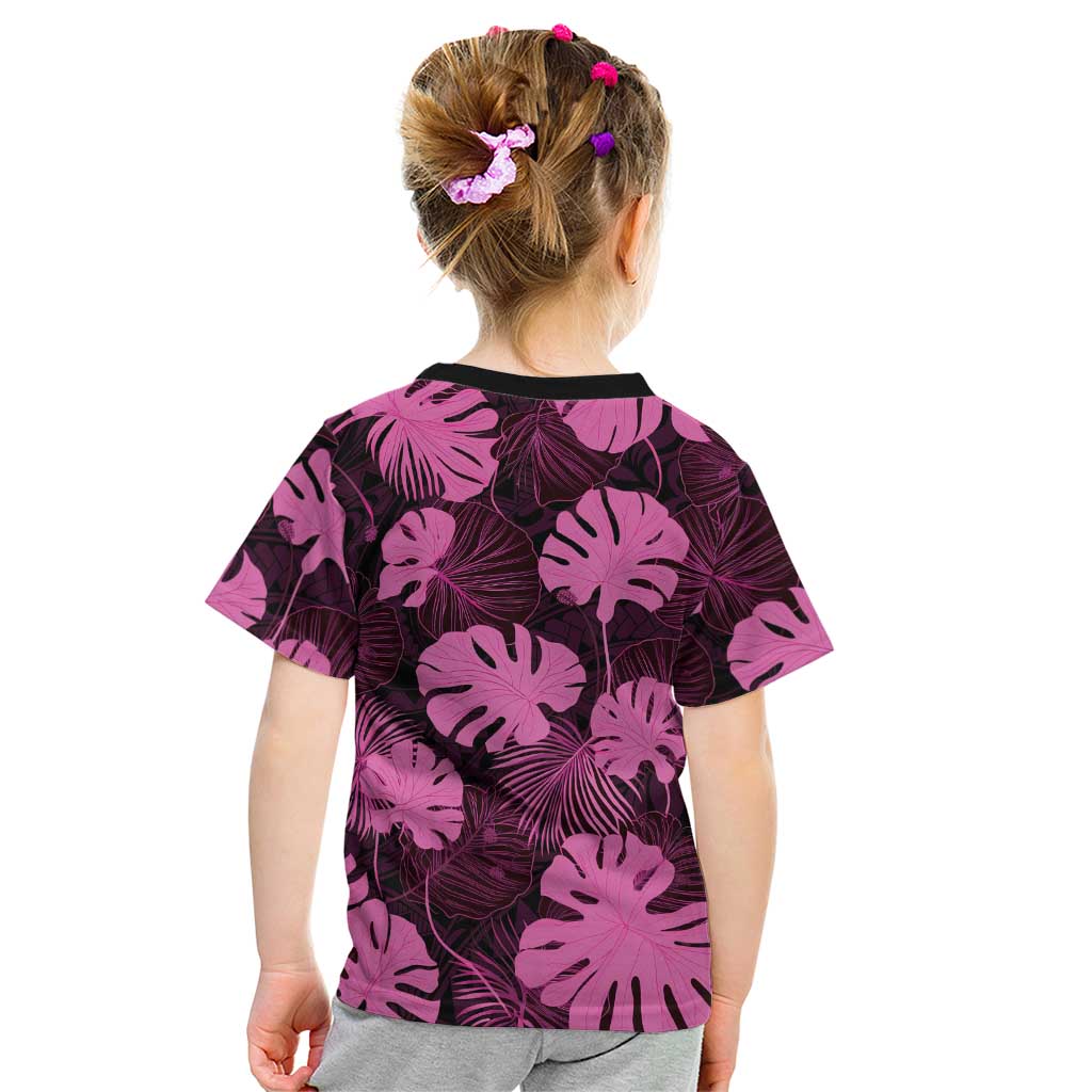 Pink Hawaii Kukui Nut Lei Kid T Shirt Hawaiian Pattern Monstera Tropical Vibes - Polynesian Pride