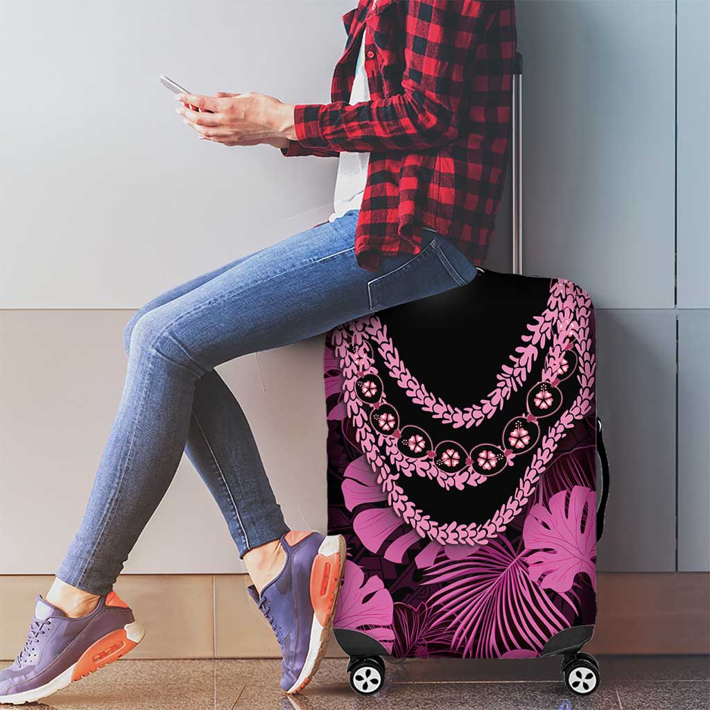 Pink Hawaii Kukui Nut Lei Luggage Cover Hawaiian Pattern Monstera Tropical Vibes - Polynesian Pride