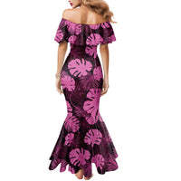 Pink Hawaii Kukui Nut Lei Mermaid Dress Hawaiian Pattern Monstera Tropical Vibes - Polynesian Pride
