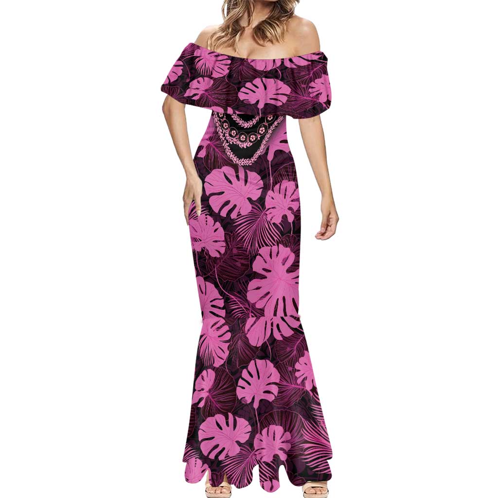 Pink Hawaii Kukui Nut Lei Mermaid Dress Hawaiian Pattern Monstera Tropical Vibes - Polynesian Pride