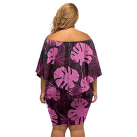 Pink Hawaii Kukui Nut Lei Off Shoulder Short Dress Hawaiian Pattern Monstera Tropical Vibes - Polynesian Pride