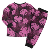 Pink Hawaii Kukui Nut Lei Christmas Pajama Set Hawaiian Pattern Monstera Tropical Vibes - Polynesian Pride