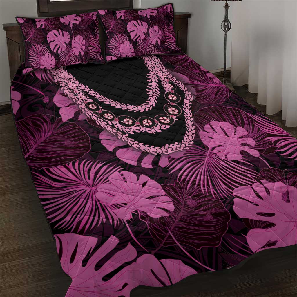 Pink Hawaii Kukui Nut Lei Quilt Bed Set Hawaiian Pattern Monstera Tropical Vibes LT14 Pink - Polynesian Pride