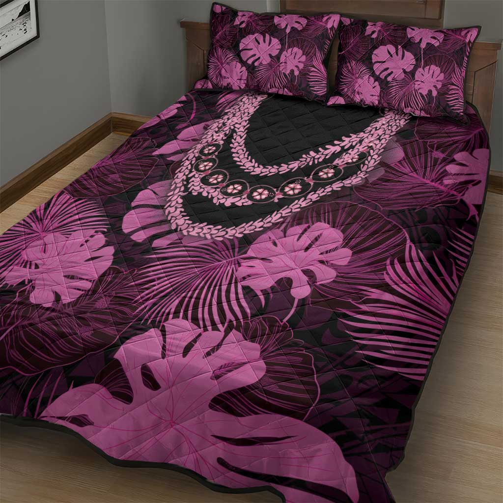 Pink Hawaii Kukui Nut Lei Quilt Bed Set Hawaiian Pattern Monstera Tropical Vibes LT14 - Polynesian Pride