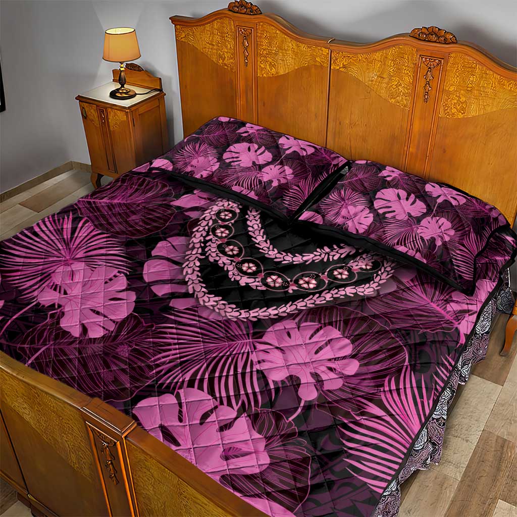 Pink Hawaii Kukui Nut Lei Quilt Bed Set Hawaiian Pattern Monstera Tropical Vibes LT14 - Polynesian Pride