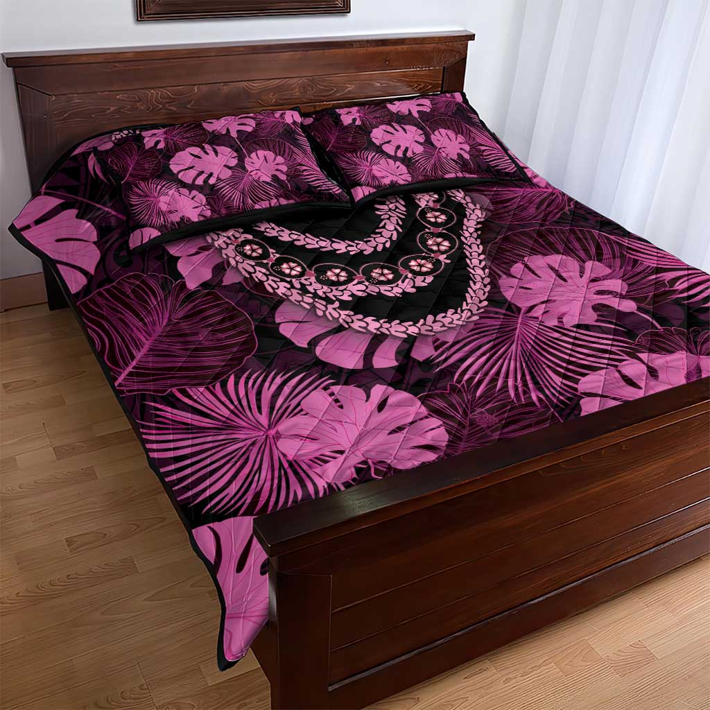 Pink Hawaii Kukui Nut Lei Quilt Bed Set Hawaiian Pattern Monstera Tropical Vibes LT14 - Polynesian Pride