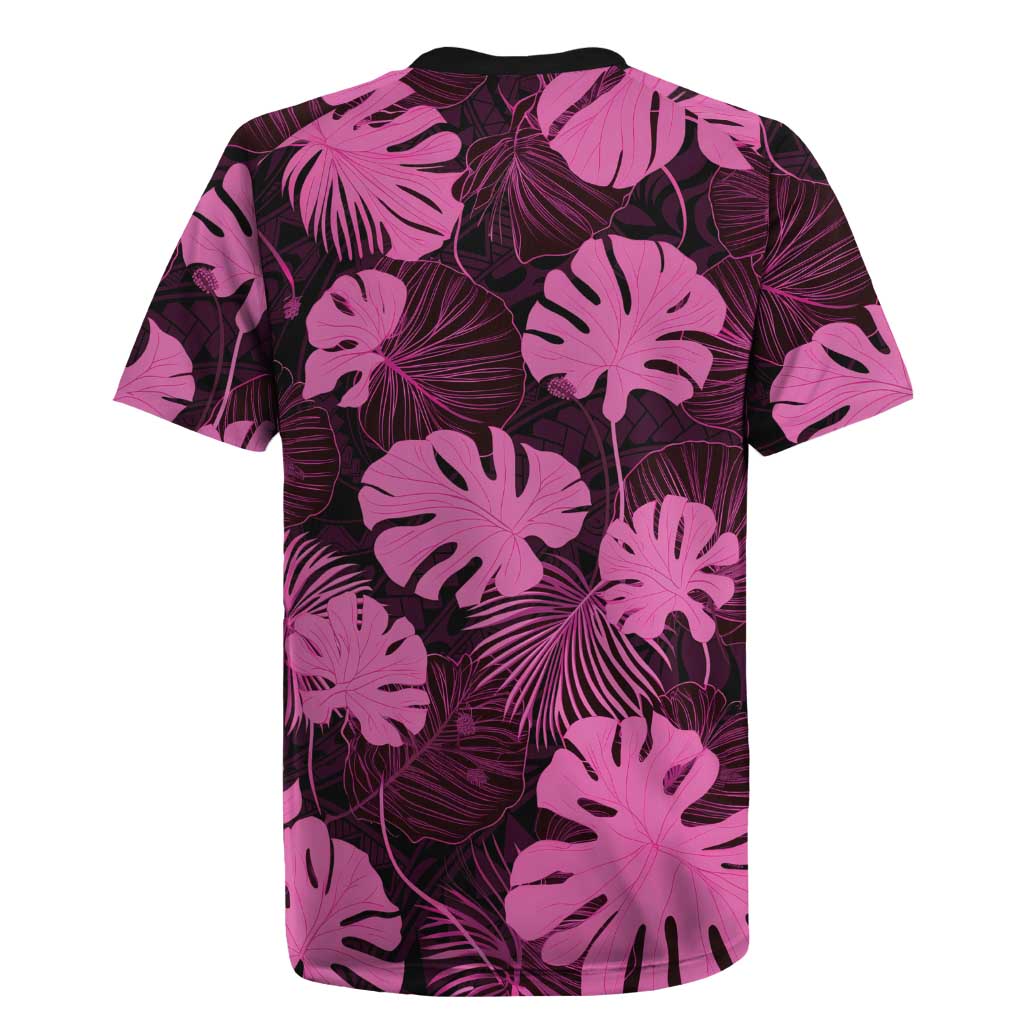 Pink Hawaii Kukui Nut Lei Rugby Jersey Hawaiian Pattern Monstera Tropical Vibes - Polynesian Pride