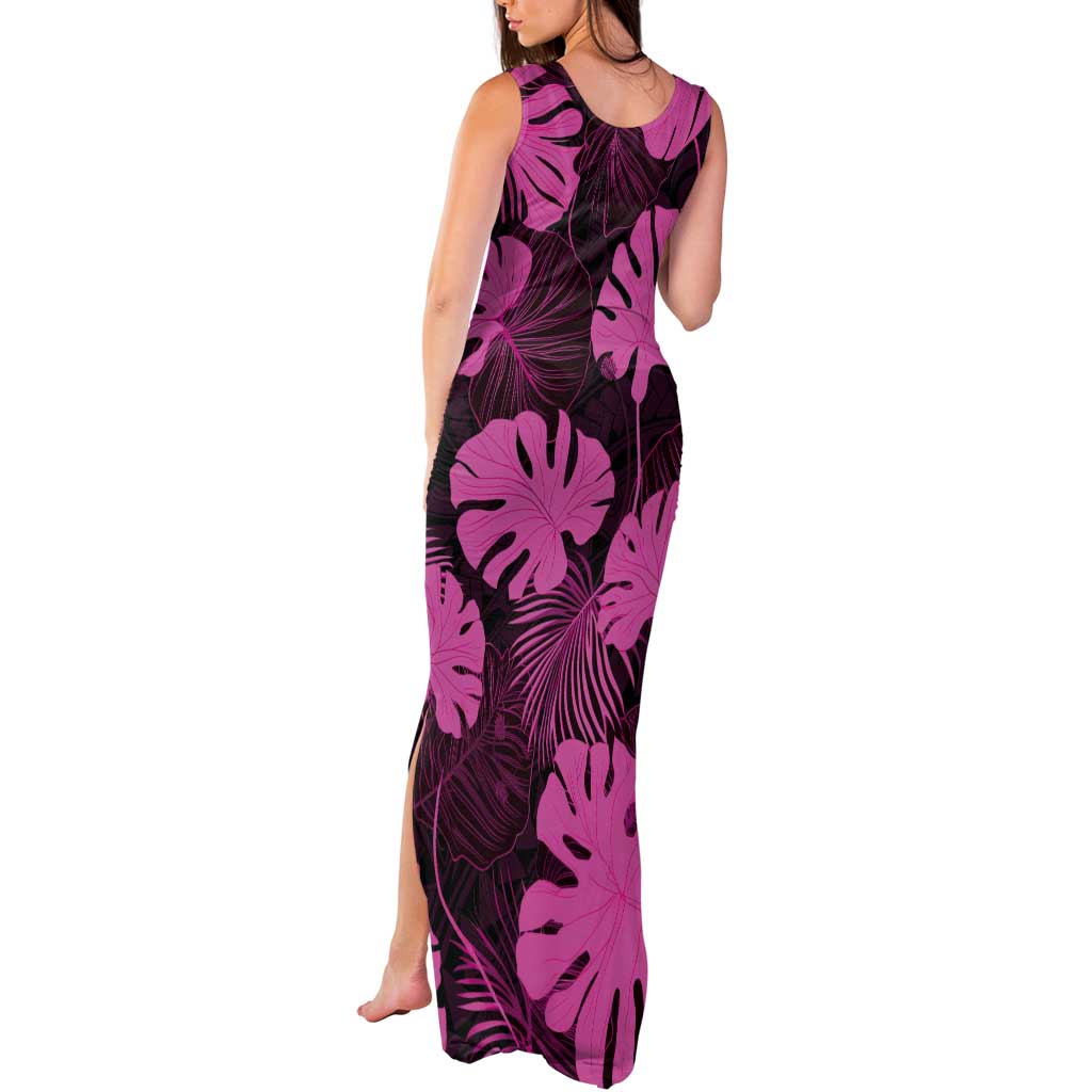 Pink Hawaii Kukui Nut Lei Tank Maxi Dress Hawaiian Pattern Monstera Tropical Vibes - Polynesian Pride