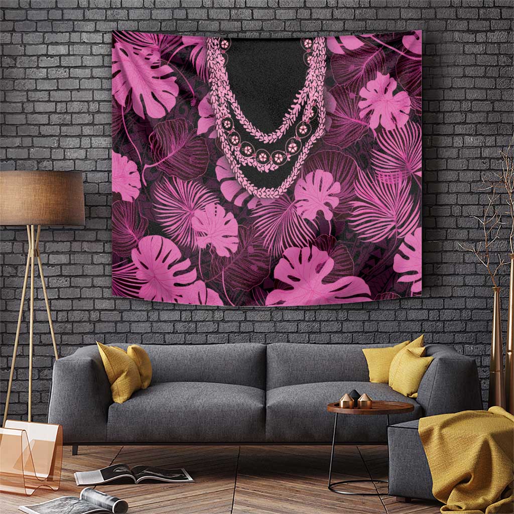 Pink Hawaii Kukui Nut Lei Tapestry Hawaiian Pattern Monstera Tropical Vibes LT14 Pink - Polynesian Pride
