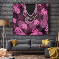 Pink Hawaii Kukui Nut Lei Tapestry Hawaiian Pattern Monstera Tropical Vibes LT14 Pink - Polynesian Pride