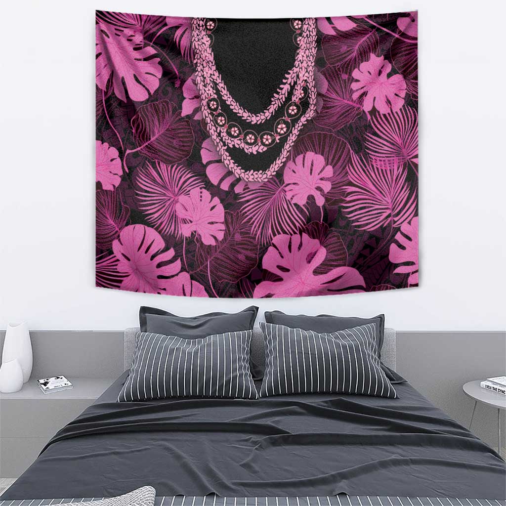 Pink Hawaii Kukui Nut Lei Tapestry Hawaiian Pattern Monstera Tropical Vibes LT14 - Polynesian Pride