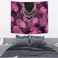 Pink Hawaii Kukui Nut Lei Tapestry Hawaiian Pattern Monstera Tropical Vibes LT14 - Polynesian Pride