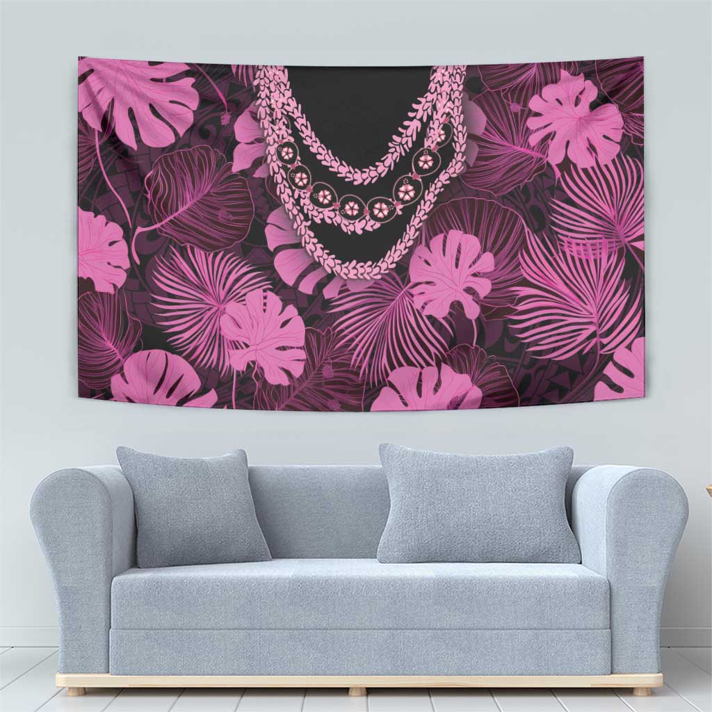 Pink Hawaii Kukui Nut Lei Tapestry Hawaiian Pattern Monstera Tropical Vibes LT14 - Polynesian Pride