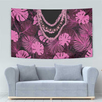 Pink Hawaii Kukui Nut Lei Tapestry Hawaiian Pattern Monstera Tropical Vibes LT14 - Polynesian Pride