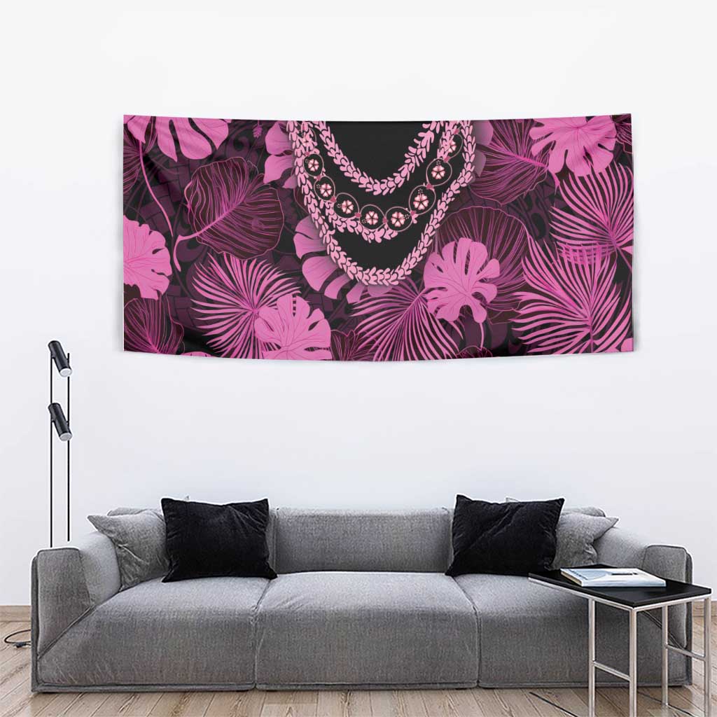 Pink Hawaii Kukui Nut Lei Tapestry Hawaiian Pattern Monstera Tropical Vibes LT14 - Polynesian Pride