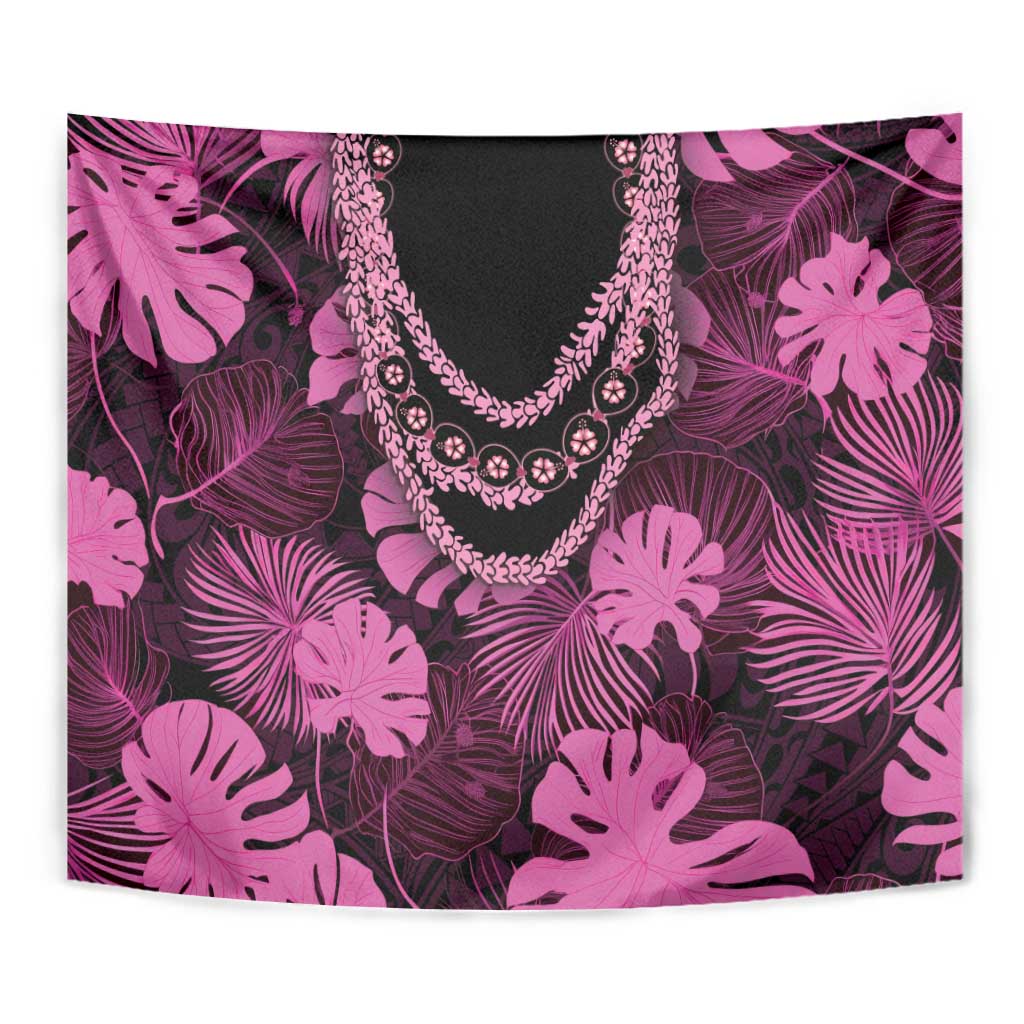 Pink Hawaii Kukui Nut Lei Tapestry Hawaiian Pattern Monstera Tropical Vibes LT14 - Polynesian Pride