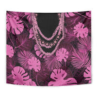 Pink Hawaii Kukui Nut Lei Tapestry Hawaiian Pattern Monstera Tropical Vibes LT14 - Polynesian Pride