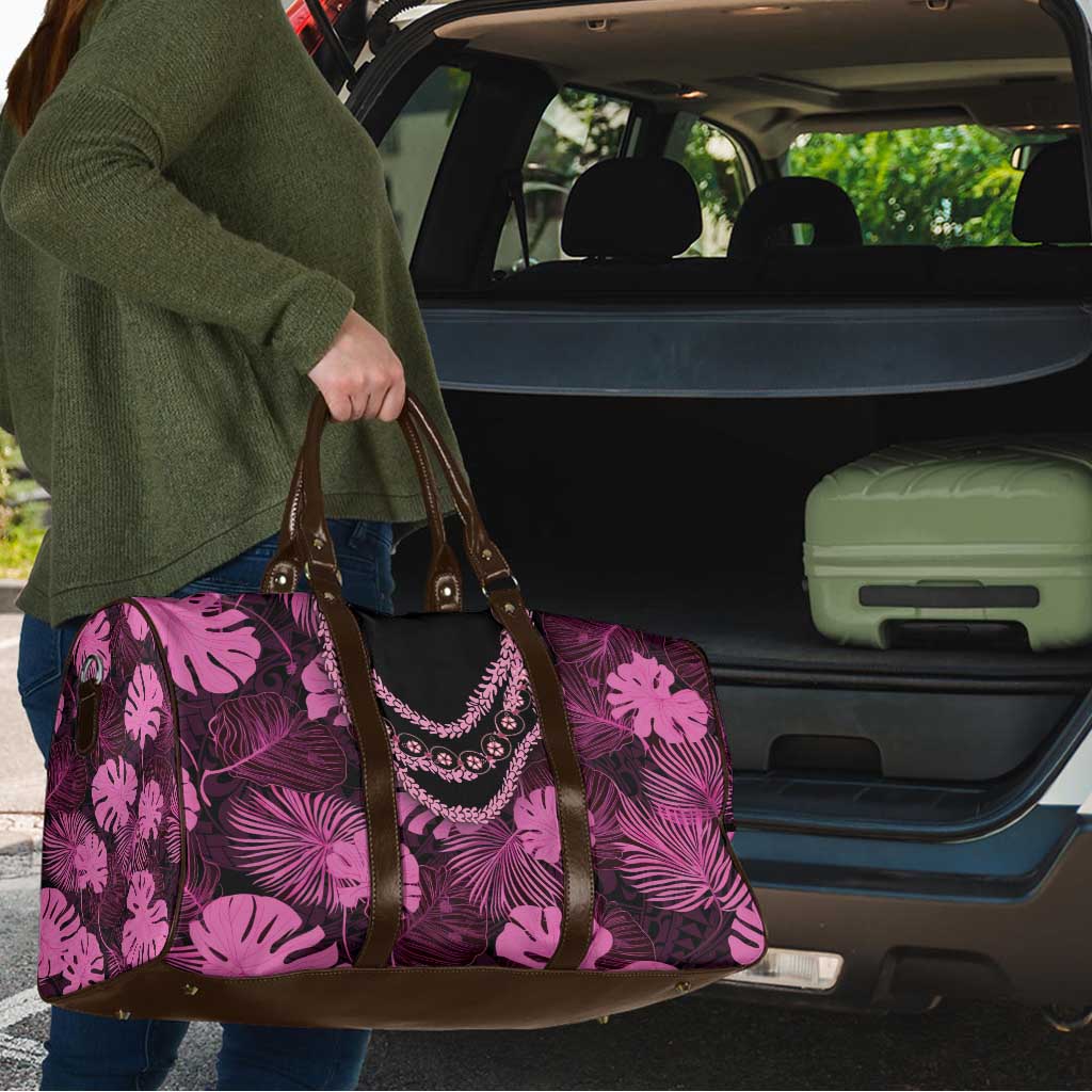 Pink Hawaii Kukui Nut Lei Travel Bag Hawaiian Pattern Monstera Tropical Vibes - Polynesian Pride