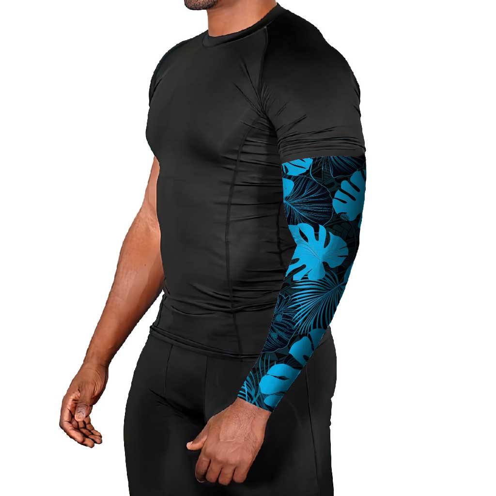 Blue Hawaii Kukui Nut Lei Arm Sleeves Hawaiian Pattern Monstera Tropical Vibes - Polynesian Pride