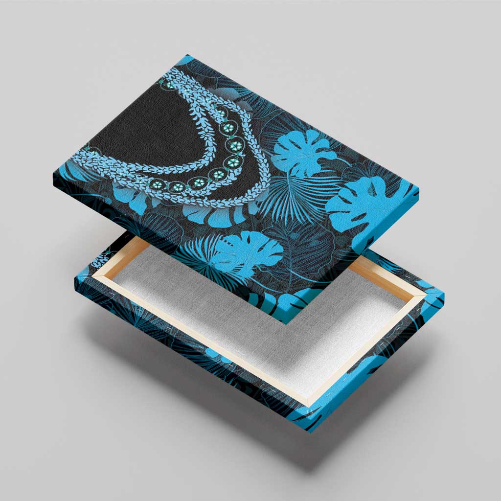 Blue Hawaii Kukui Nut Lei Canvas Wall Art Hawaiian Pattern Monstera Tropical Vibes - Polynesian Pride
