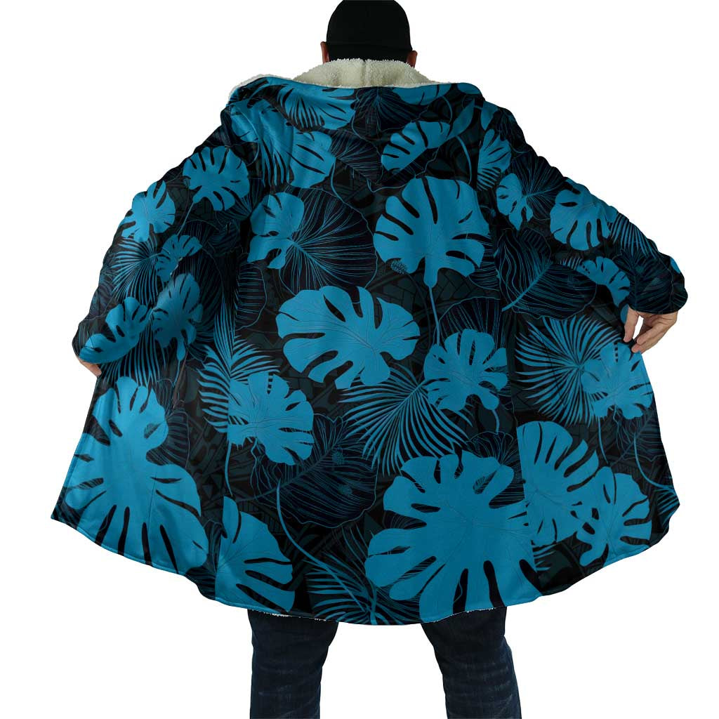Blue Hawaii Kukui Nut Lei Cloak Hawaiian Pattern Monstera Tropical Vibes - Polynesian Pride