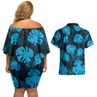 Blue Hawaii Kukui Nut Lei Couples Matching Off Shoulder Short Dress and Hawaiian Shirt Hawaiian Pattern Monstera Tropical Vibes LT14 - Polynesian Pride