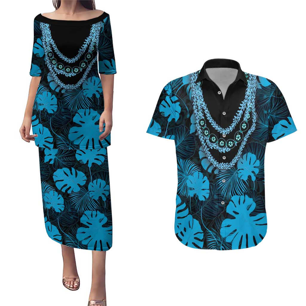 Blue Hawaii Kukui Nut Lei Couples Matching Puletasi and Hawaiian Shirt Hawaiian Pattern Monstera Tropical Vibes LT14 Blue - Polynesian Pride
