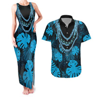 Blue Hawaii Kukui Nut Lei Couples Matching Tank Maxi Dress and Hawaiian Shirt Hawaiian Pattern Monstera Tropical Vibes LT14 Blue - Polynesian Pride