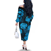 Blue Hawaii Kukui Nut Lei Family Matching Off The Shoulder Long Sleeve Dress and Hawaiian Shirt Hawaiian Pattern Monstera Tropical Vibes LT14 - Polynesian Pride