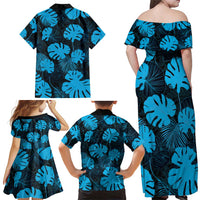 Blue Hawaii Kukui Nut Lei Family Matching Off Shoulder Maxi Dress and Hawaiian Shirt Hawaiian Pattern Monstera Tropical Vibes LT14 - Polynesian Pride