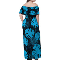 Blue Hawaii Kukui Nut Lei Family Matching Off Shoulder Maxi Dress and Hawaiian Shirt Hawaiian Pattern Monstera Tropical Vibes LT14 - Polynesian Pride