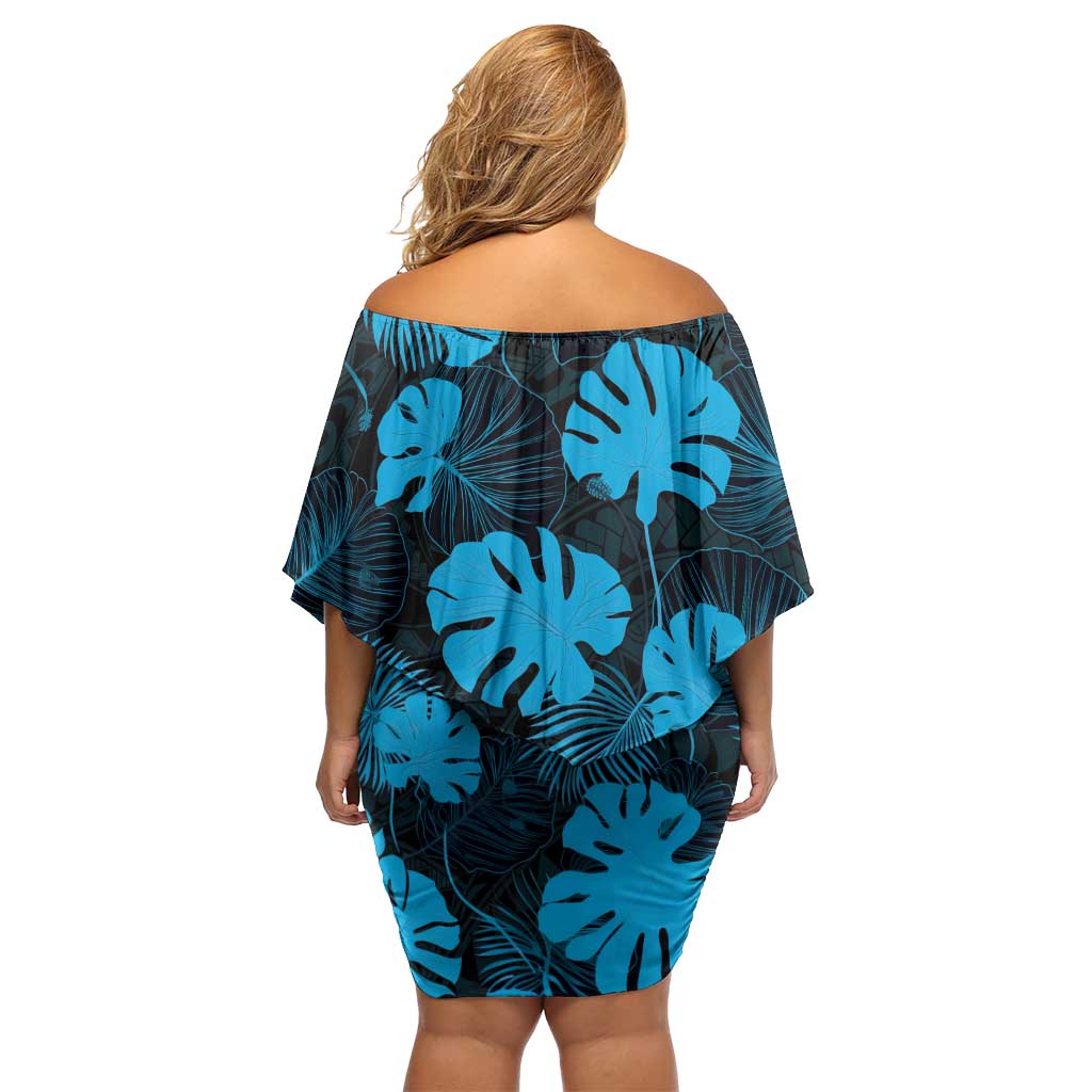 Blue Hawaii Kukui Nut Lei Family Matching Off Shoulder Short Dress and Hawaiian Shirt Hawaiian Pattern Monstera Tropical Vibes LT14 - Polynesian Pride