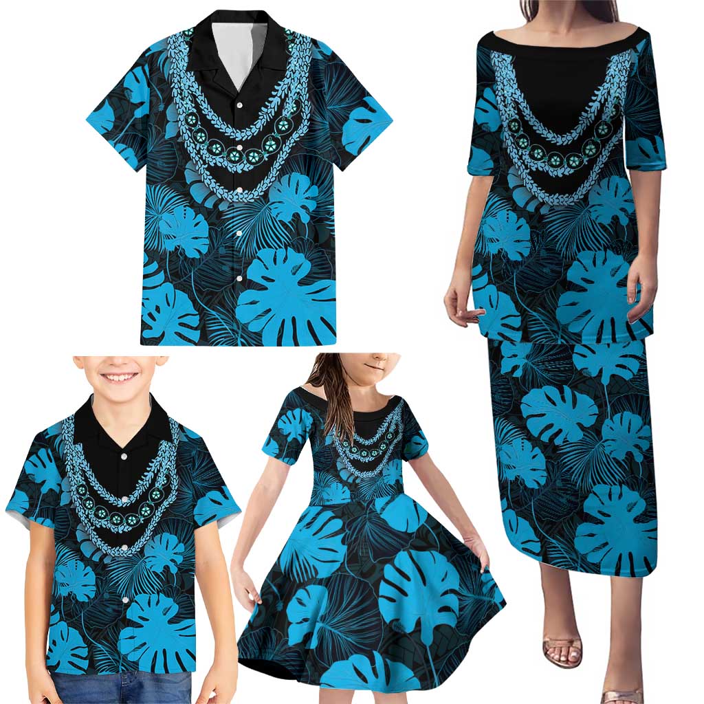 Blue Hawaii Kukui Nut Lei Family Matching Puletasi and Hawaiian Shirt Hawaiian Pattern Monstera Tropical Vibes LT14 - Polynesian Pride
