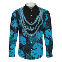 Blue Hawaii Kukui Nut Lei Family Matching Short Sleeve Bodycon Dress and Hawaiian Shirt Hawaiian Pattern Monstera Tropical Vibes LT14 Dad's Shirt - Long Sleeve Blue - Polynesian Pride