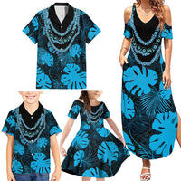 Blue Hawaii Kukui Nut Lei Family Matching Summer Maxi Dress and Hawaiian Shirt Hawaiian Pattern Monstera Tropical Vibes LT14 - Polynesian Pride